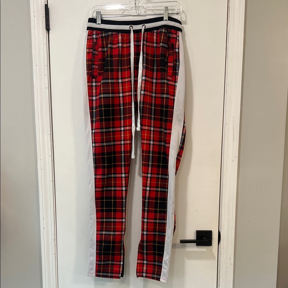 Plaid Women's Joggers with White Stripes